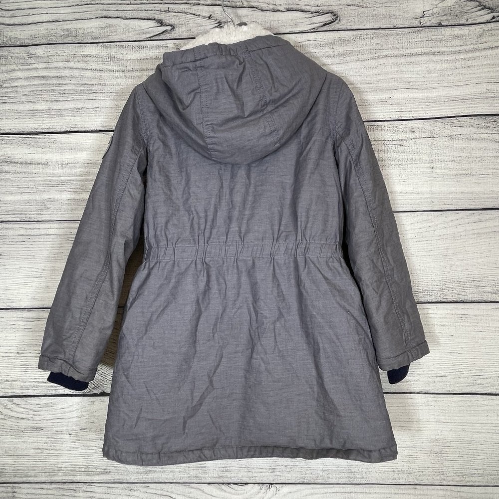 H&M Girl's Padded Parka Blue Gray Detachable Faux Fur Lined Hood Sz 7-8 - Picture 2 of 16